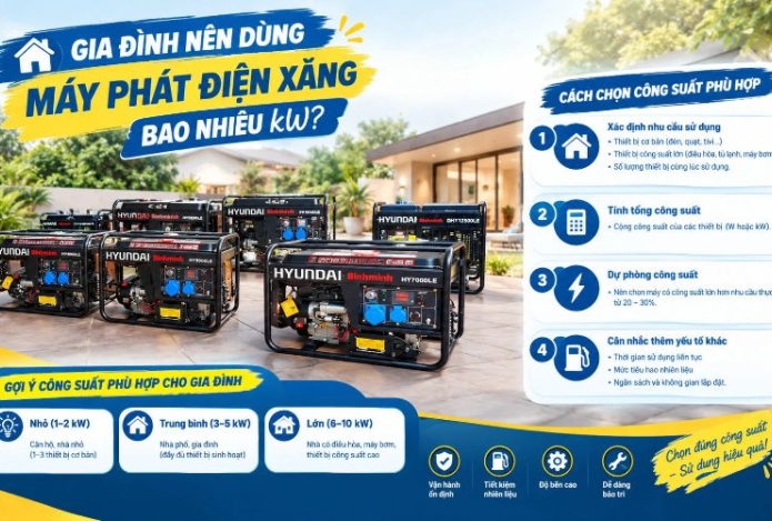 Gia đình nên dùng máy phát điện xăng bao nhiêu kW