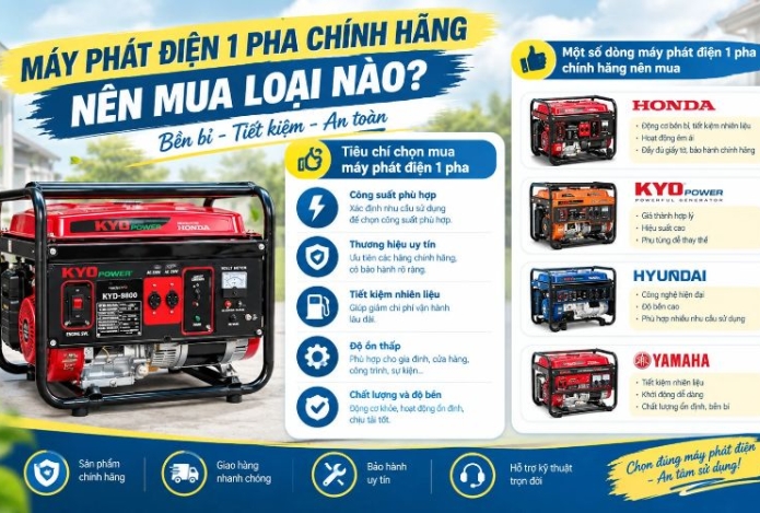 Máy phát điện 1 pha chính hãng nên mua loại nào