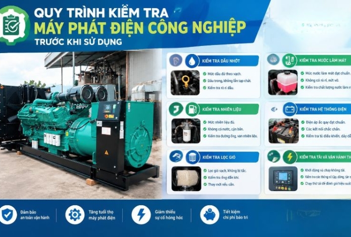 Quy trình kiểm tra máy phát điện công nghiệp trước khi sử dụng
