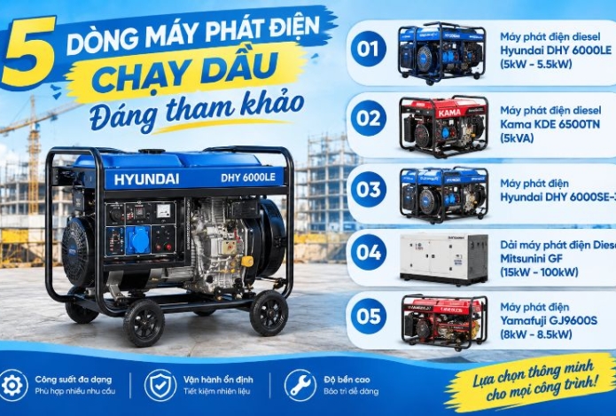 Review 5 Dòng máy phát điện chạy dầu đáng tham khảo
