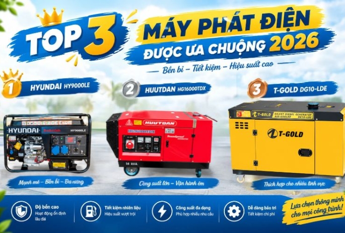 Hình ảnh Top 3 máy phát điện được ưa chuộng 2026