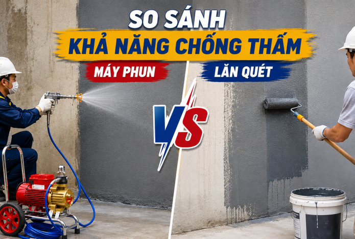 So sánh khả năng chống thấm bằng máy phun và lăn quét