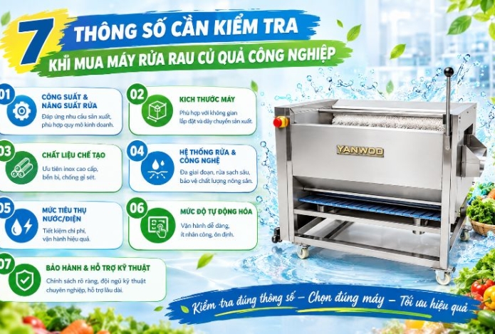 Hình ảnh 7 Thông số cần kiểm tra khi mua máy rửa rau củ quả công nghiệp