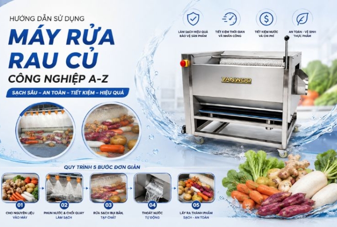 Hướng dẫn sử dụng máy rửa rau củ công nghiệp A–Z