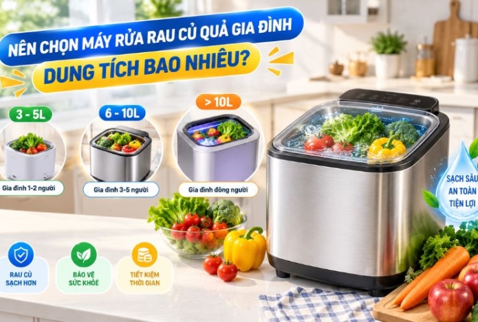 Nên chọn máy rửa rau củ quả gia đình dung tích bao nhiêu?