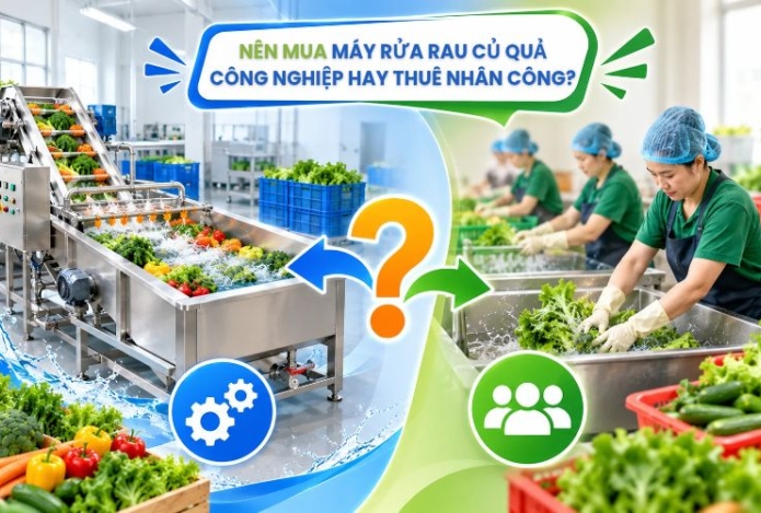 Nên mua máy rửa rau củ quả công nghiệp hay thuê nhân công?