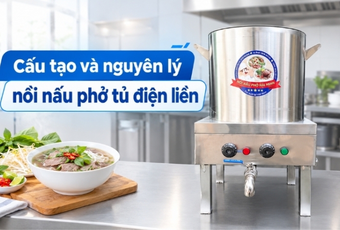 Cấu tạo và nguyên lý nồi nấu phở tủ điện liền