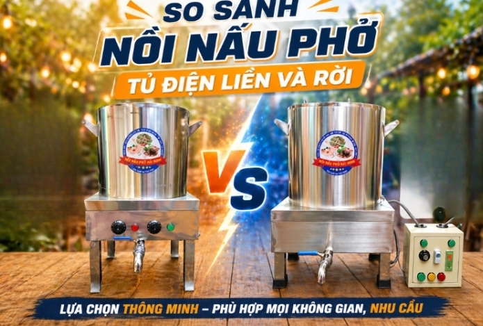 So sánh nồi nấu phở tủ điện liền và rời
