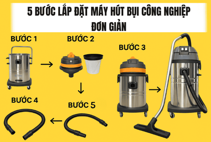 Hình ảnh 5 Bước Lắp Đặt Máy Hút Bụi Công Nghiệp Đơn Giản
