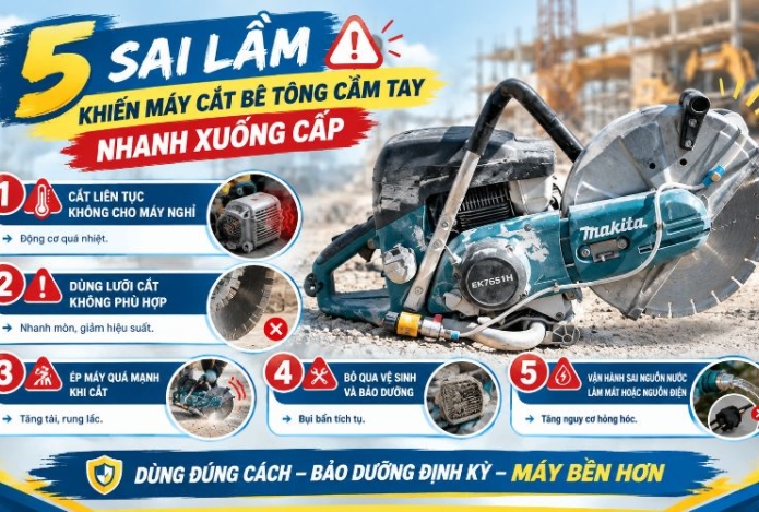 5 sai lầm khiến máy cắt bê tông cầm tay nhanh xuống cấp