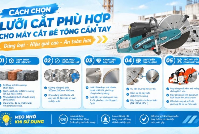 Cách chọn lưỡi cắt phù hợp cho máy cắt bê tông cầm tay