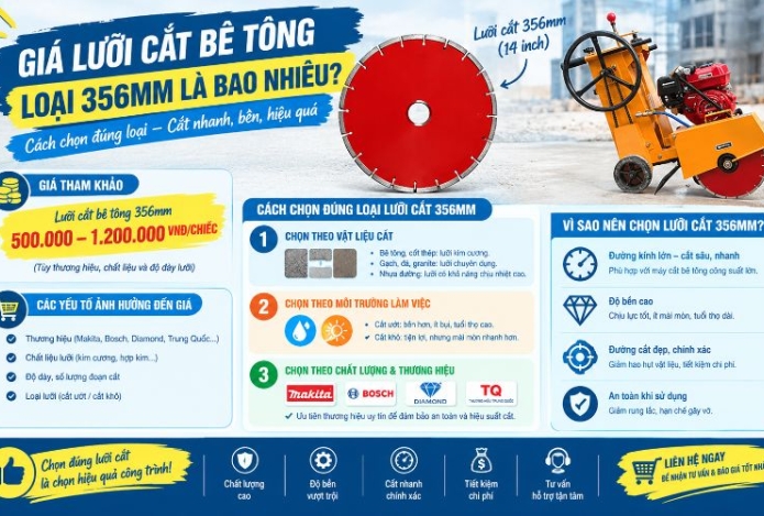 Giá lưỡi cắt bê tông loại 356mm là bao nhiêu? Cách chọn đúng loại