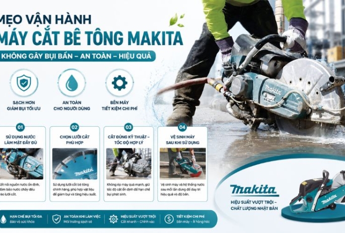 Hình ảnh Mẹo vận hành máy cắt bê tông makita không gây bụi bẩn