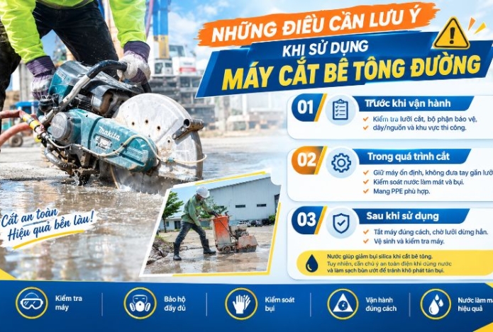 Hình ảnh Những điều cần lưu ý khi sử dụng máy cắt bê tông đường