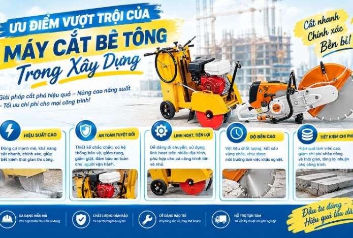 Ưu điểm vượt trội của máy cắt bê tông trong xây dựng