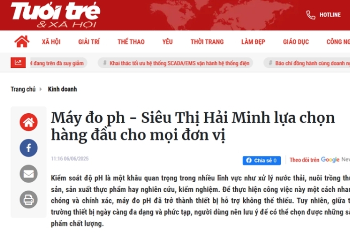 Hình ảnh Tuoitrexahoi.vn| Hải Minh địa chỉ máy đo ph hàng đầu hiện nay