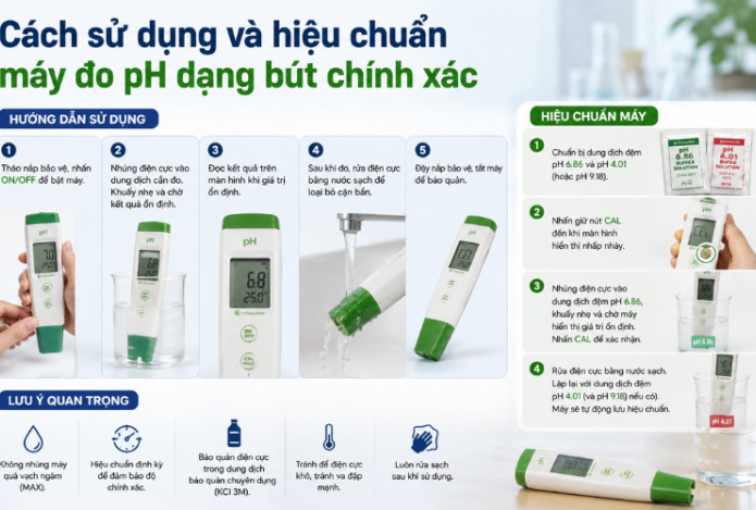 Hình ảnh Cách sử dụng và hiệu chuẩn máy đo pH dạng bút chính xác