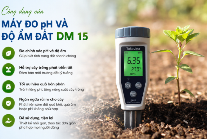 Hình ảnh Công dụng của máy đo pH và độ ẩm đất là gì DM 15