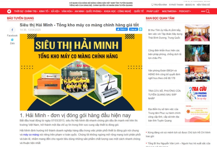 baotuyenquang.com.vn|| Siêu thị Hải Minh - Tổng kho máy co màng chính hãng giá tốt