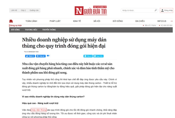 nguoiduatin.vn|Nhiều doanh nghiệp sử dụng máy dán thùng cho quy trình đóng gói hiện đại