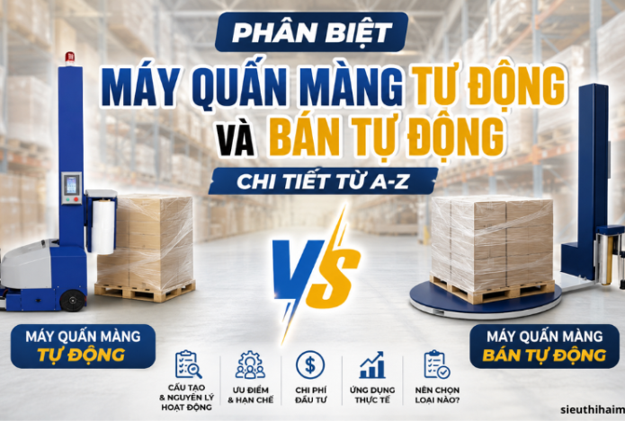 Phân biệt máy quấn màng tự động và bán tự động chi tiết từ A-Z