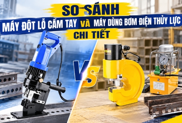 So sánh máy đột lỗ cầm tay và máy dùng bơm điện thủy lực chi tiết