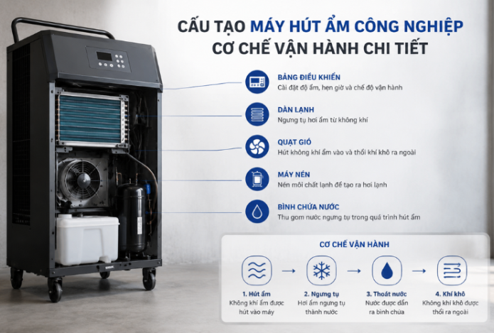 Cấu Tạo Máy Hút Ẩm Công Nghiệp Và Cơ Chế Vận Hành Chi Tiết
