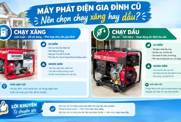 Hình ảnh Máy phát điện gia đình cũ nên chọn chạy xăng hay dầu?
