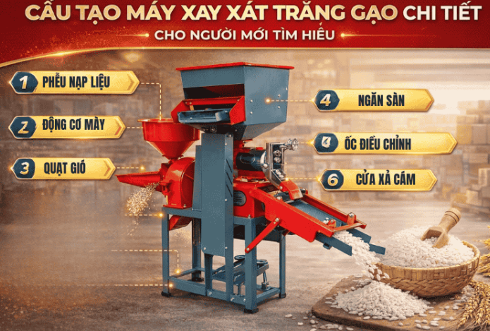 Cấu Tạo Máy Xay Xát Trắng Gạo Chi Tiết Cho Người Mới Tìm Hiểu