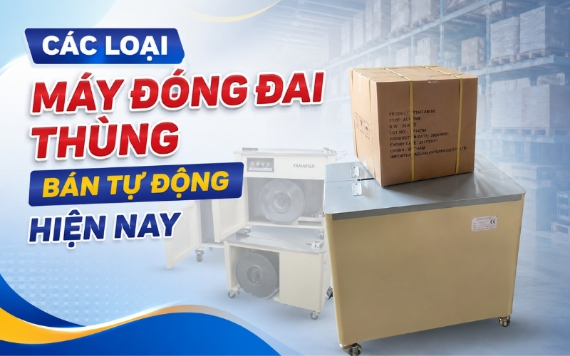 Các Loại Máy Đóng Đai Thùng Bán Tự Động Hiện Nay
