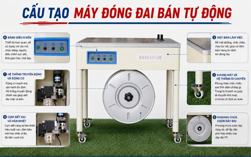 Cấu tạo máy đai thùng bán tự động