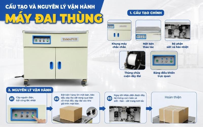Cấu tạo và nguyên lý vận hành máy đai thùng