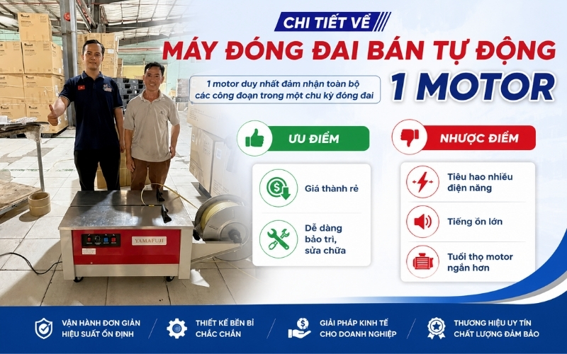 Chi tiết về máy đóng đai bán tự động 1 motor