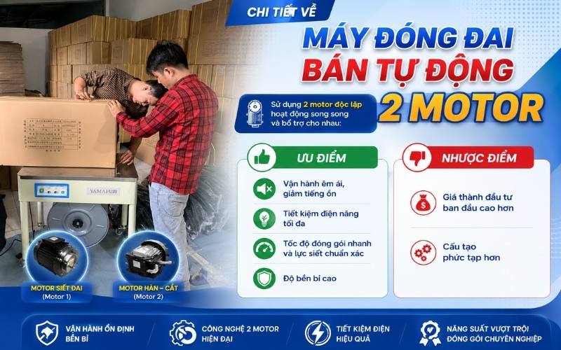 Chi tiết về máy đóng đai bán tự động 2 motor