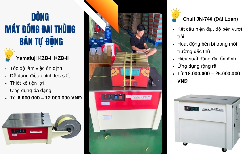 Dòng máy đóng đai thùng bán tự động