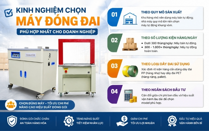 Kinh nghiệm chọn máy đóng đai phù hợp nhất cho doanh nghiệp
