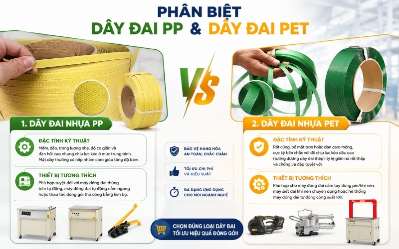 Phân biệt dây đai pp và dây đai pet