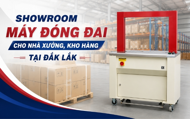 Showroom máy đóng đai cho nhà xưởng, kho hàng tại Đắk Lắk