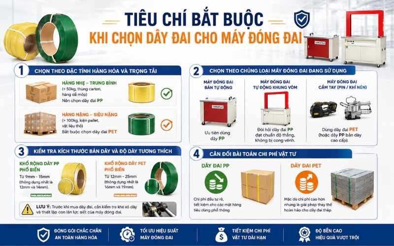 Tiêu chí bắt buộc khi chọn dây đai cho máy đóng đai