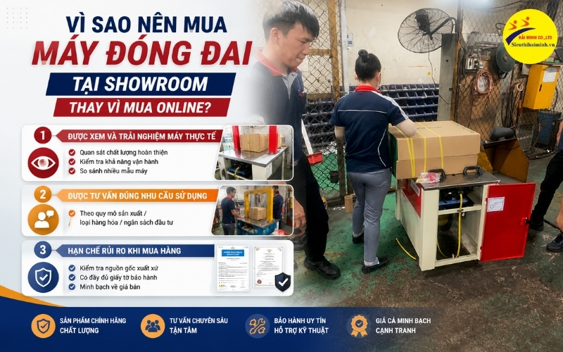 Vì sao nên mua máy đóng đai tại showroom thay vì mua online