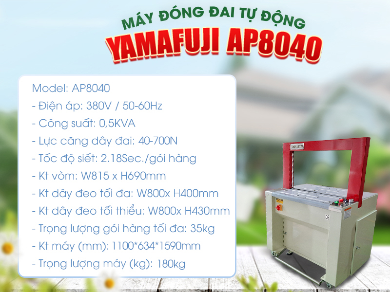 thông số Máy đóng đai tự động Yamafuji A​P8040