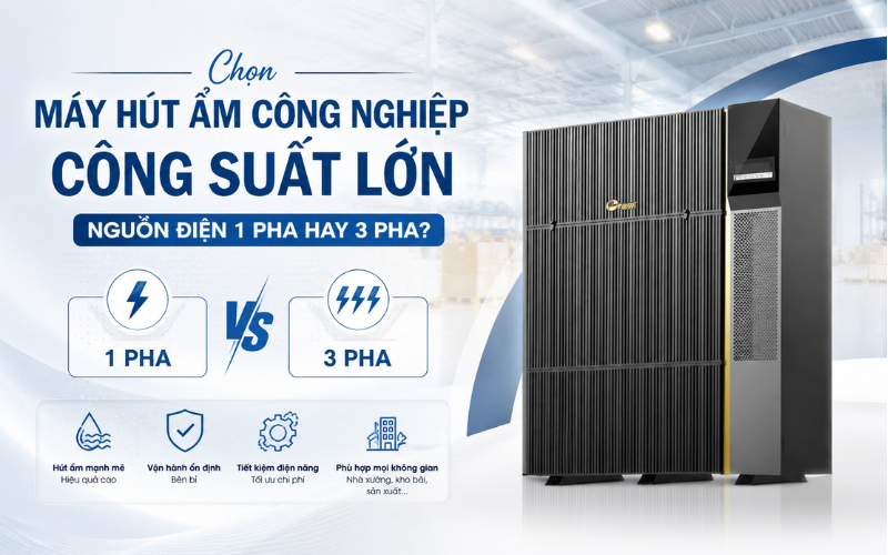 Chọn máy hút ẩm công công suất lớn nguồn điện 1 pha hay 3 pha?