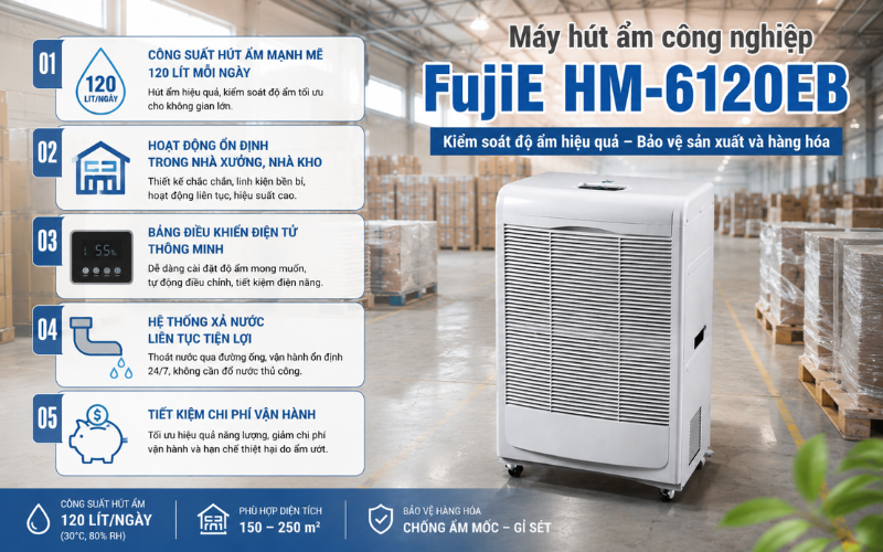 Những ưu điểm nổi bật của máy hút ẩm công nghiệp FujiE HM-6120EB
