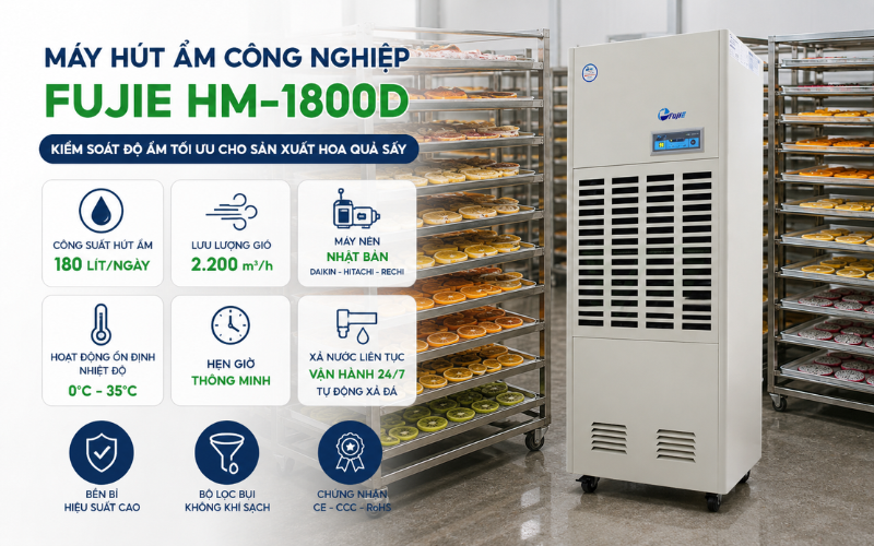 Máy hút ẩm công nghiệp sấy FujiE HM-1800D 