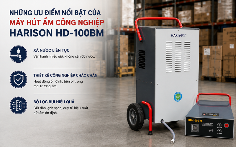 Những ưu điểm nổi bật của máy hút ẩm công nghiệp Harison HD-100BM