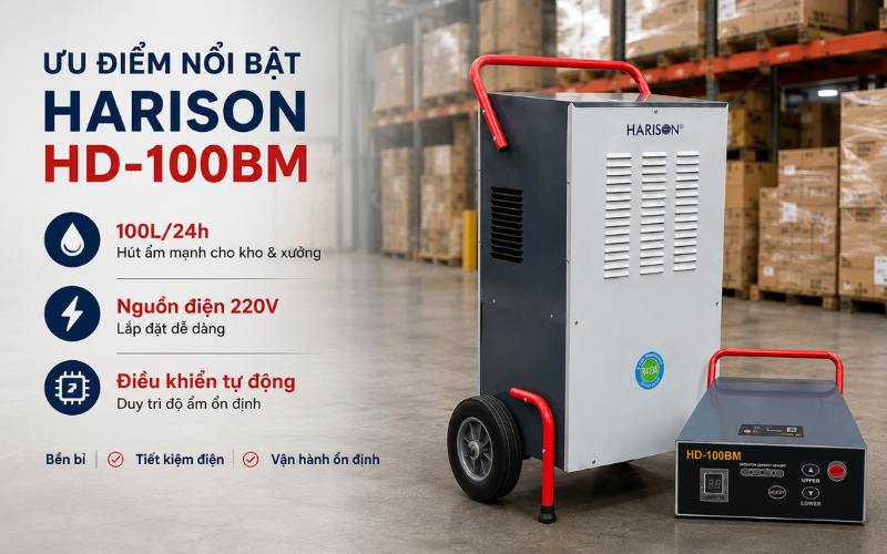 Những ưu điểm nổi bật của máy hút ẩm công nghiệp Harison HD-100BM