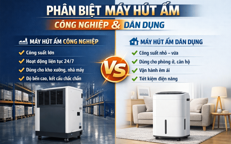 Phân Biệt Máy Hút Ẩm Dân Dụng Và Máy Hút Ẩm Công Nghiệp