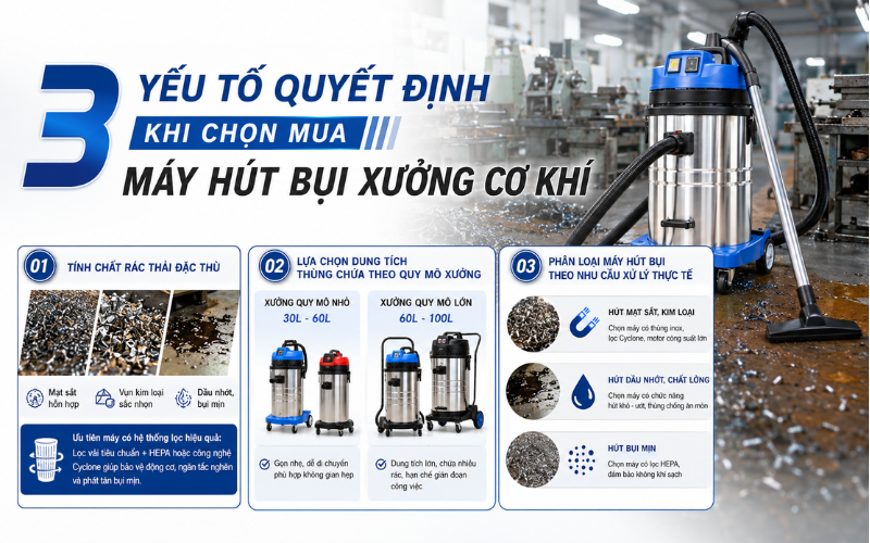3 yếu tố quyết định khi chọn mua máy hút bụi xưởng cơ khí