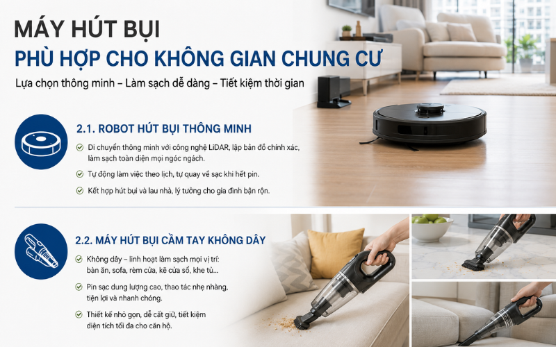 Máy hút bụi phù hợp cho không gian chung cư