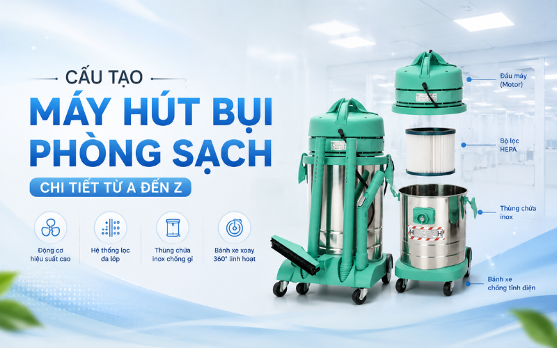 Cấu tạo máy hút bụi phòng sạch chi tiết từ A đến Z